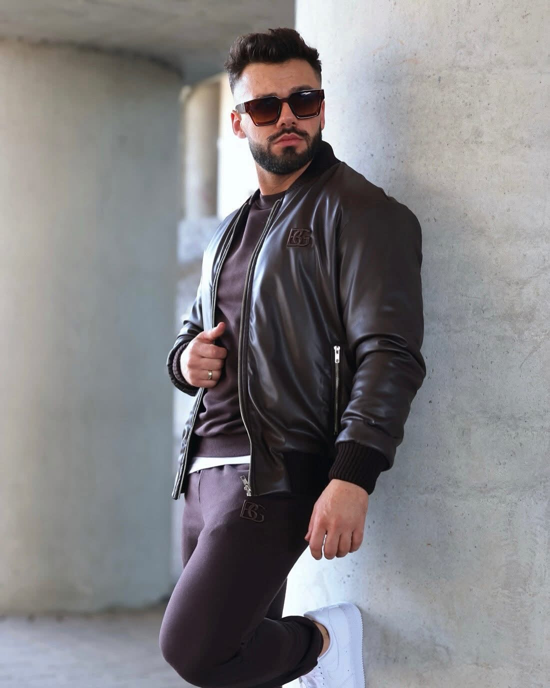 Kurtka BG | męska bomberka skórzana brązowa | BG Couture