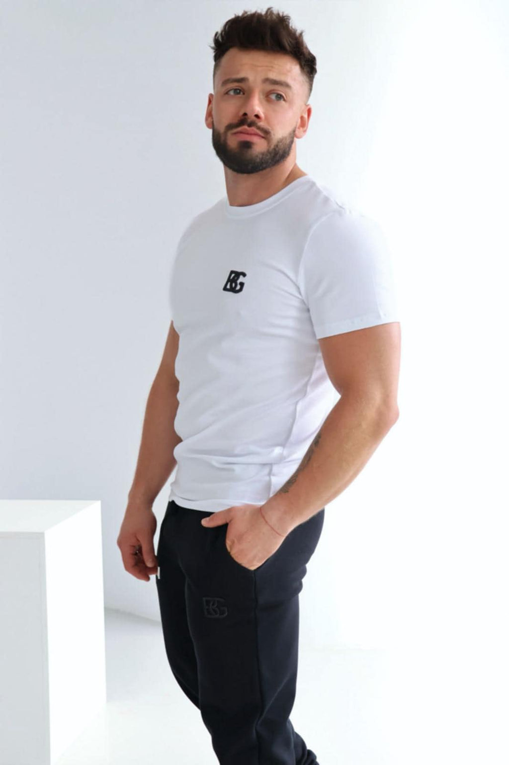 T-shirt męski BG BOND | Biały-Czarny