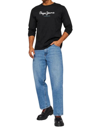 Pepe Jeans Longsleeve męski czarny – koszulka z długim rękawem i logo